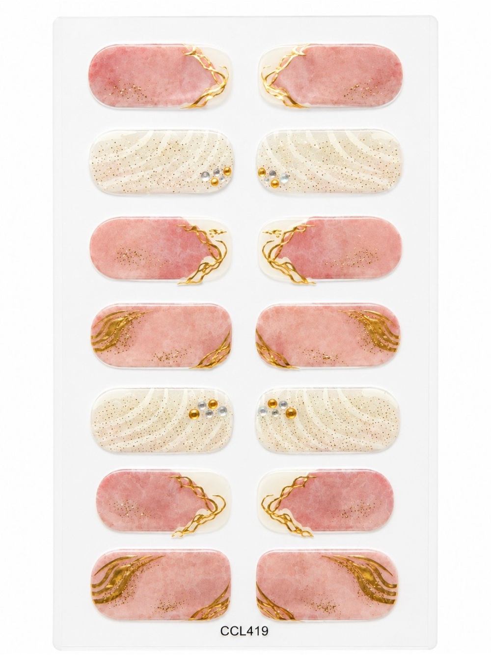 4 Gel Nail Wraps Bundle Pink Gold Glitter Rhinestone Semi Cured Gel Nail Strips - Picture 5 of 5